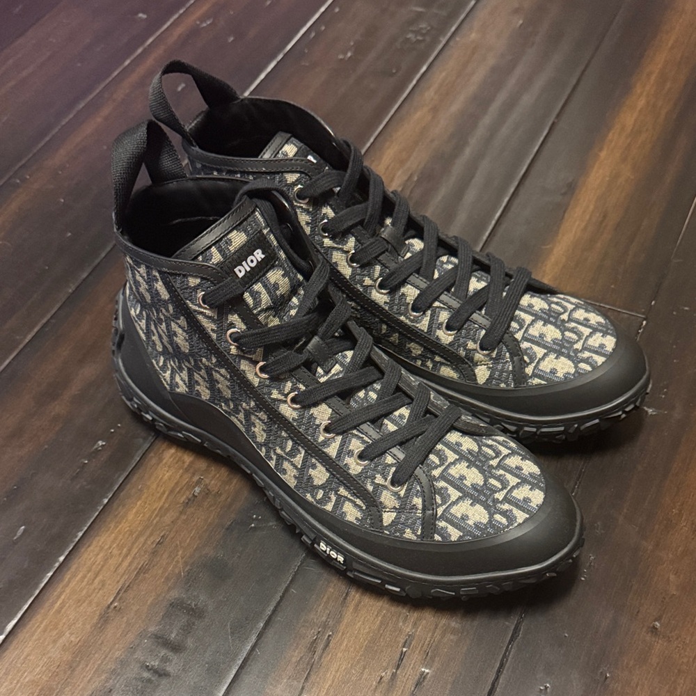 Dior Men’s Black & Beige Monogram High-Top Sneakers